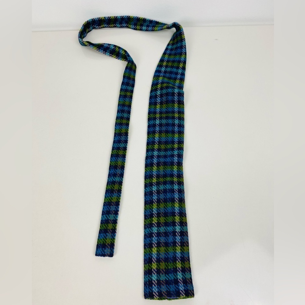 Vintage Rooster Square End Necktie, Blue Plaid Virgin Wool 3" Wide Tie - Picture 4 of 12